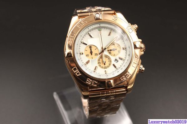 

new arrival fine brand quartz-watch men rose case & skeleton gold band analog with calendar white dial digital satch, Slivery;brown