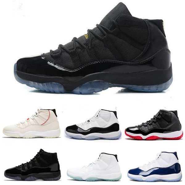 

11s bred concord platinum tint xi basketball shoes 11 men women gamma blue white black red space jam designer sneakers sports size 7-13