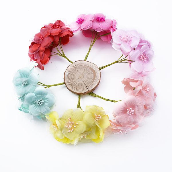 

6 pieces artificial flower stamen cherry blossoms bouquet vase for home decor christmas garland wedding decorative flower wreath