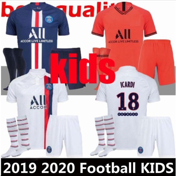 

maillots de foot kids kit home away third 19 20 soccer jersey 2019 2020 mbappe marquinhos ander camisetas navas icard kids football shirt, Black;yellow