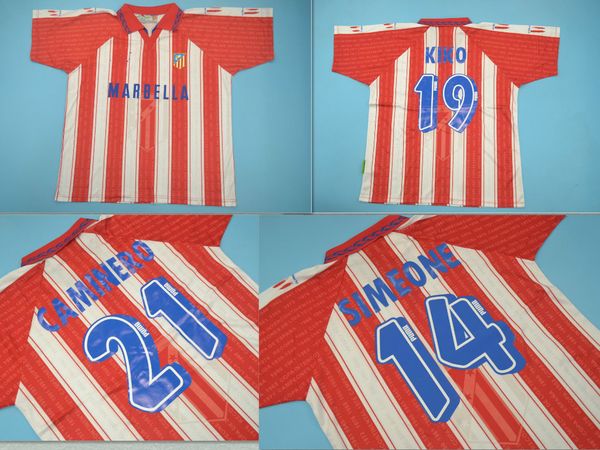 

14#simeone 19kiko 21# caminero 1995 1996 club atlÃ©tico home retro jerseys classic jersey, Black;blue