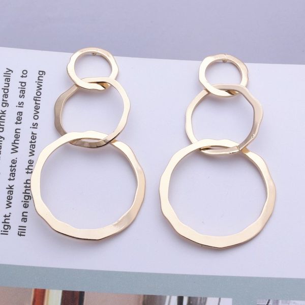 

ek611 new fashion vintage geometric round metal earrings for women glossy hollow 3 cirlcles statement earrings party jewelry, Silver