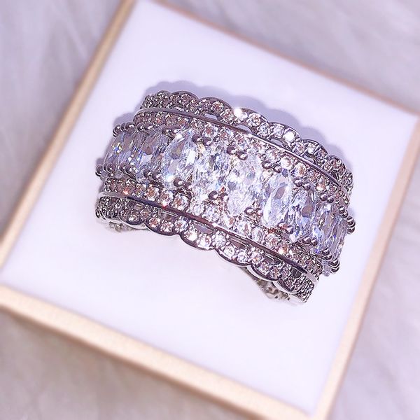 

wind personality high archives hollow out lace micro zirconium stone ring woman ornaments, Silver
