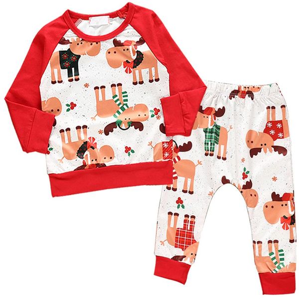 

newborn infant baby boys girls christmas deer cartoon pants xmas outfits, White