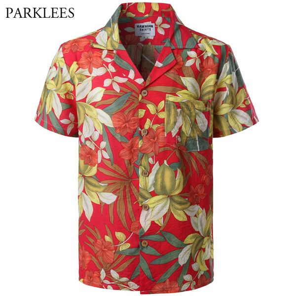 

tropical hawaiian shirt men with pocket short sleeve mens beach hawaii shirts chemise casual standard fit cotton flora shirts, White;black