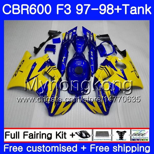 Corpo + serbatoio per HONDA CBR 600 FS F3 CBR600RR CBR 600F3 97 98 290HM.17 CBR600 F3 97 98 CBR600FS CBR600F3 Blu giallo stock 1997 1998 Carene