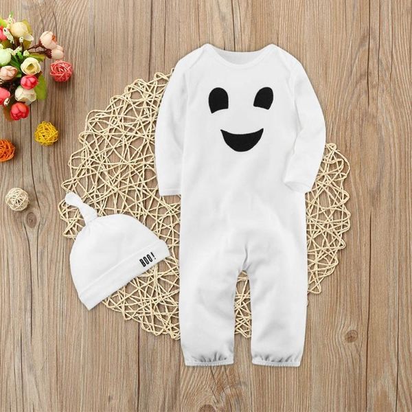 

2pcs halloween baby boys girls cartoon print romper jumpsuit+hat set outfit newborn baby boys girls clothes 2020, White