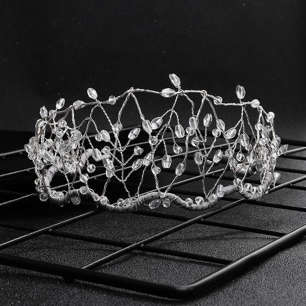 

baroque golden crystal tiara handmade bride headdress hairbands party prom pageant woven beaded crowns wedding hair accessorie, Golden;white
