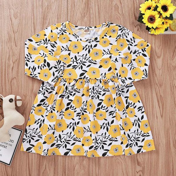 

girl full dress flower printed knee-length mini dresses baby girl dresses kids clothes girls 1-5t 07, Red;yellow