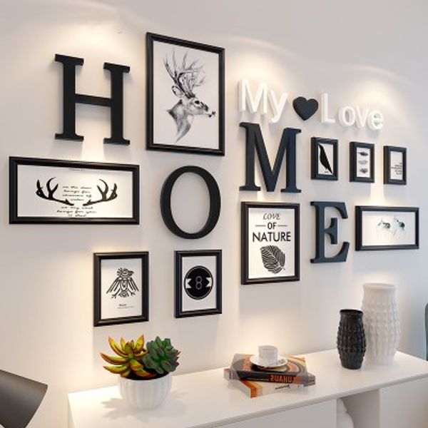

european and american style 9pcs black white retro p frame family wooden p frame wall decoration combination