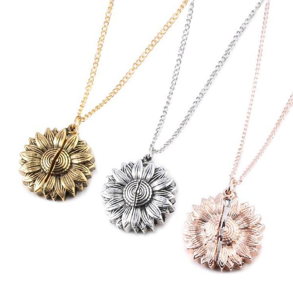 

sunflower lettering necklace alloy flower double-layer short clavicle chain you are my sunshine charm pendant neckalace for woman lxl580-1, Red;brown