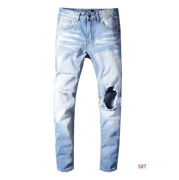 

конструктор мужские джинсы проблемные рваные джинсы байкер slim fit мужские роскошные дизайнерские брюки денима джинсы новый бренд моды stre, Blue