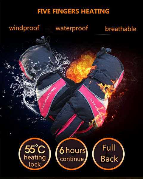 

five fingers and back+heated gloves winter 3600 mah batteries skiing riding warm gloves leather cotton heated gloves+6 hours