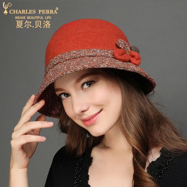 

charles perra brand women hat autumn winter female fashion hats elegant lady wool cap classic warm fedoras corros corro 5216, Blue;gray