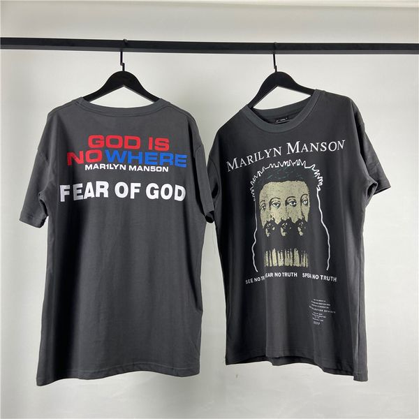 

jerry bieber 90s retro vintage loose couple washed old t-shirt high street style casual fog short sleeve t-shirt fear of god tee, White;black