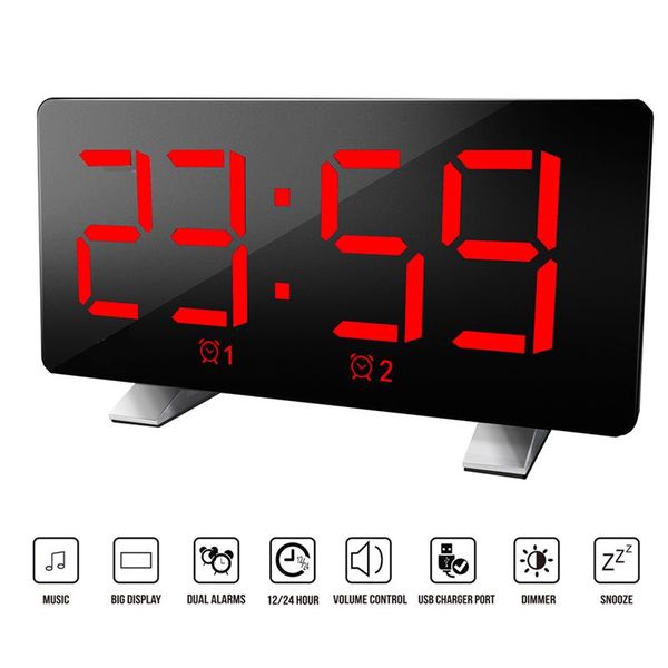 

led alarm clock digital led display voice control electric snooze night backlight desktable clocks watch usb charging cable