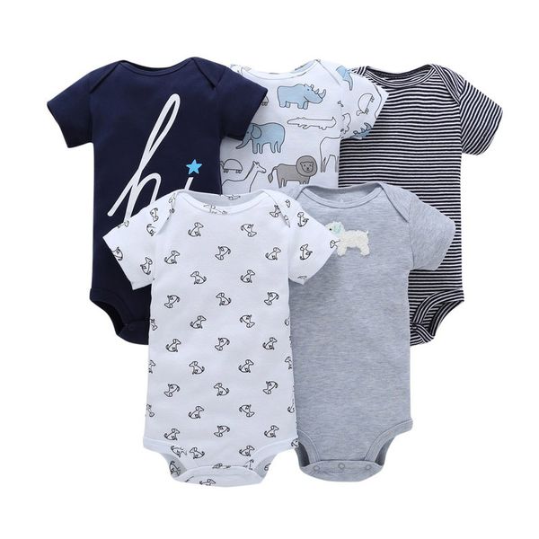 

5pcs/set newborn baby bodysuits toddler girls floral letter print jumpsuit short sleeve infant boys casual bodysuit bodys, White