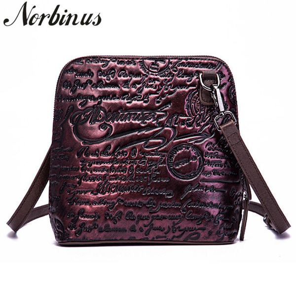 

norbinus 2018. женщины рельефный посыльного плеча сумки из натуральной кожи crossbody сумки урожай тиснение верхняя ручка сумки