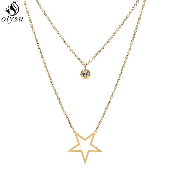 

oly2u gold multilayer chain necklace women new design star heart pendant crystal necklaces 2020 bohemian jewelry wholesale, Silver