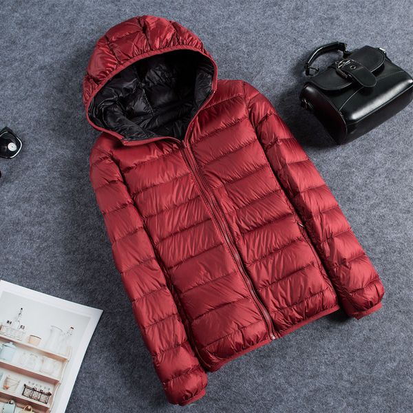 

down jacket women ultra light hooded feather double side windbreaker reversible lightweight coat parks plus size, Black