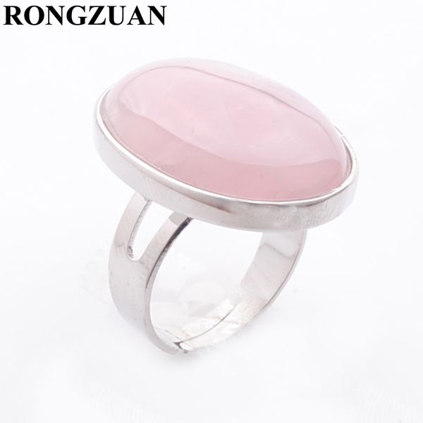 

beautiful jewelry party ring silver color natural cabochon stone bead rose quartz adjustable finger rings for women gift dx3073, Golden;silver