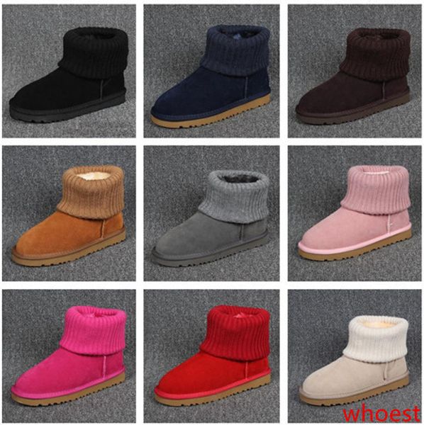 

new fashion designer boots women snow boots australian style knitting turned-over cow suede leather winter warm ankle boots brand ivg