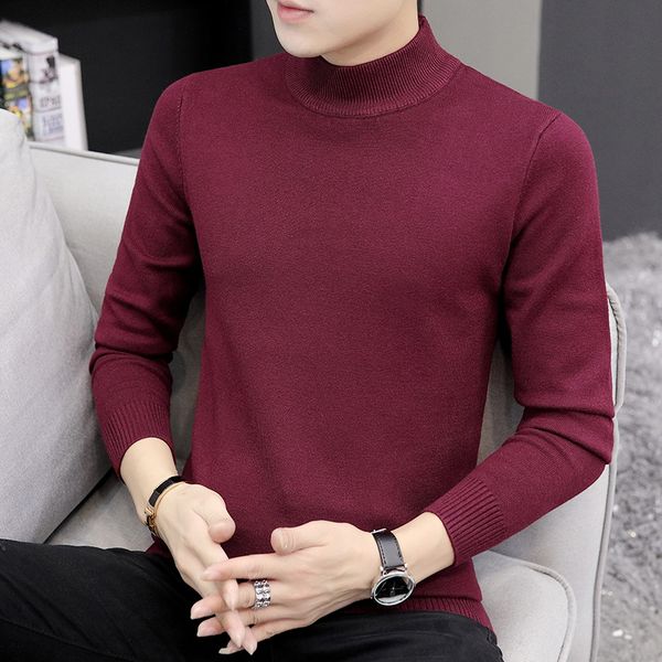

2019 men's autumn winter new half-neck sweater trend korean version youth bottoming clothes pullover thin fleece striped gray, White;black