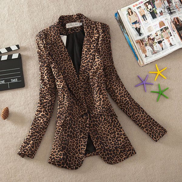 

elegant spring slim long leopard suit was thin professional women's large size fashion ol small suit female jacket autumn trend, White;black