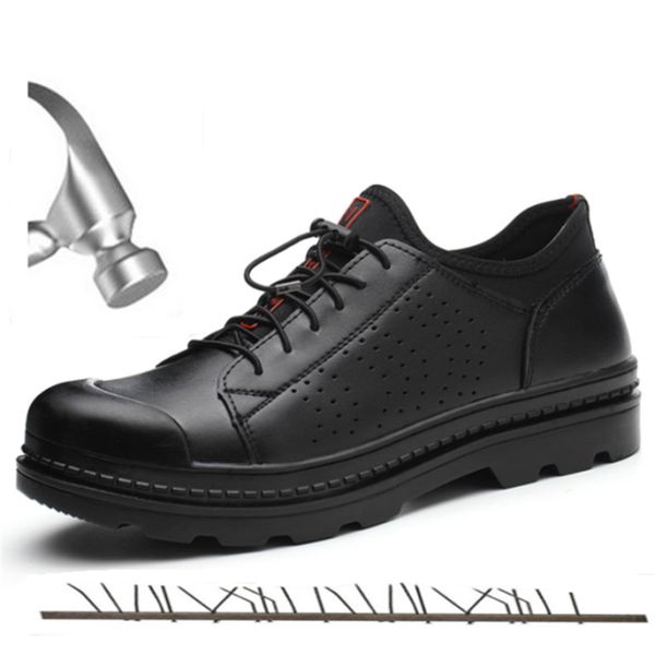 

luxury genuine leather men's sneakers outdoor construction steel toe cap work safety shoes fashion designer work boots men, Black;brown