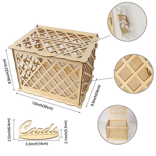 

2019 new wooden box wedding supplies diy couple deer bird flower pattern grid business card wooden box