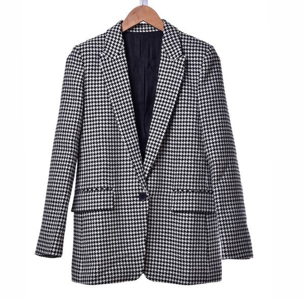 

plaid blazer women slim blazer casual autumn jacket female, White;black