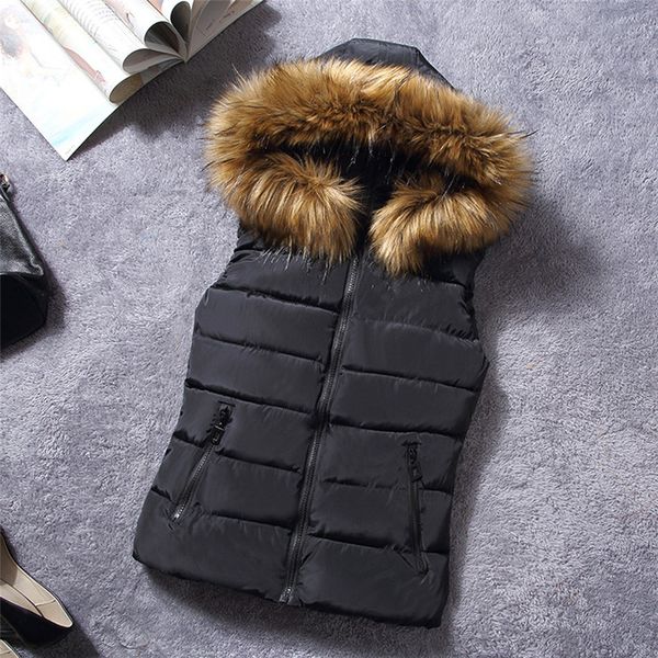 

autumn winter vest women 2019 new fashion hooded sleeveless down cotton jacket parka thick black keep warm padded vests female, Black;white