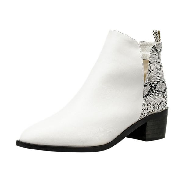 

women's snake pattern ankle bare boots european style puppy square heel ankle boots casual snakeskin winter short tube booties, Black