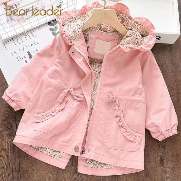 

bear leader girls coats new autumn kids jacket full sleeve with cap zipper kids coats floral girl children clothes cute clothing, Blue;gray