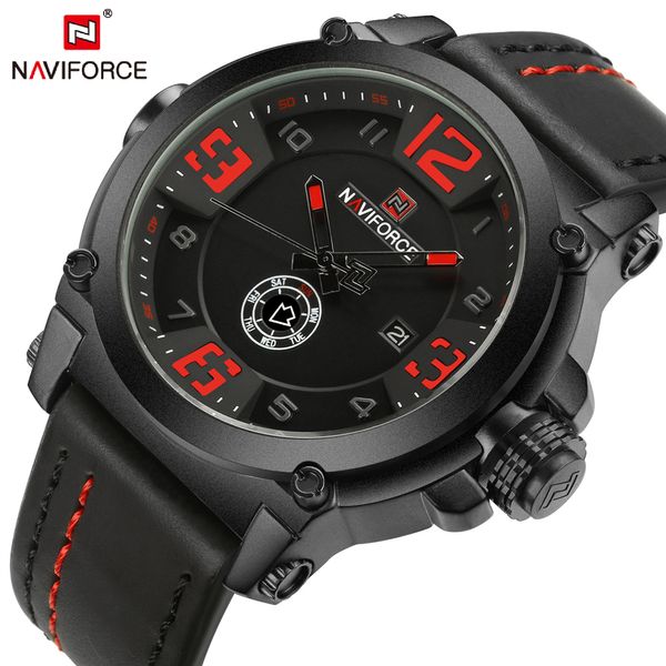 

naviforce 9099 mens watches brand luxury sport quartz-watch leather strap clock men waterproof wristwatch relogio masculino t200113, Slivery;brown