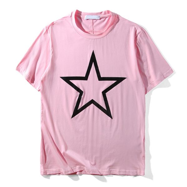 

19ss mens t shirt couple cotton star print short sleeve fahion trend mens tees pink red size s-2xl, White;black