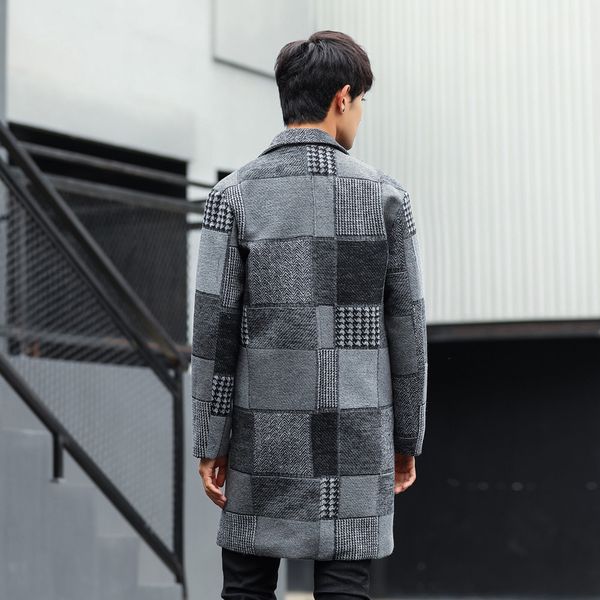 

plaid man korean style woolen coat men outwear 2020 autumn&winter mens jackets and coats casaco masculino kj257, Black