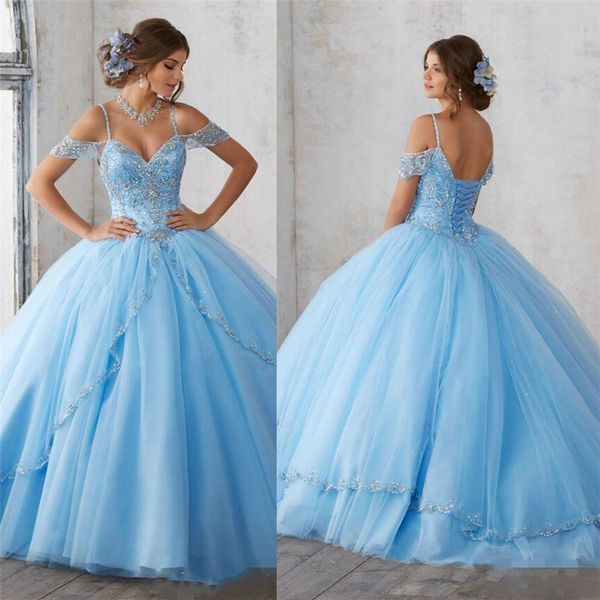 

2020 new ball gown quinceanera dresses beaded crystal lace up back custom made vestidos de quinceanera party gowns young robe de prom dress, Blue;red
