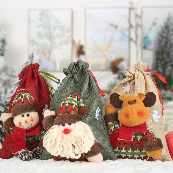 

christmas gift bag linen drawstring apple bag children candy gift home xmas decor 2019