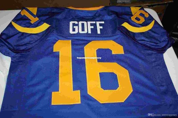 

retro #16 jared goff custom mitchell & ness jersey blue stitching men's football jerseys rugby, Black;blue