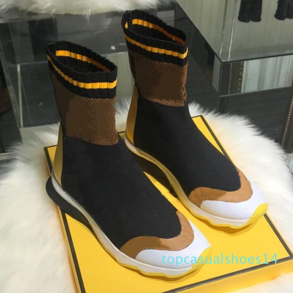 

multicolor fabric sneakers luxury mens designer shoes womens sock shoes stretch knit trainers fashion slip on sneakers t14, Black