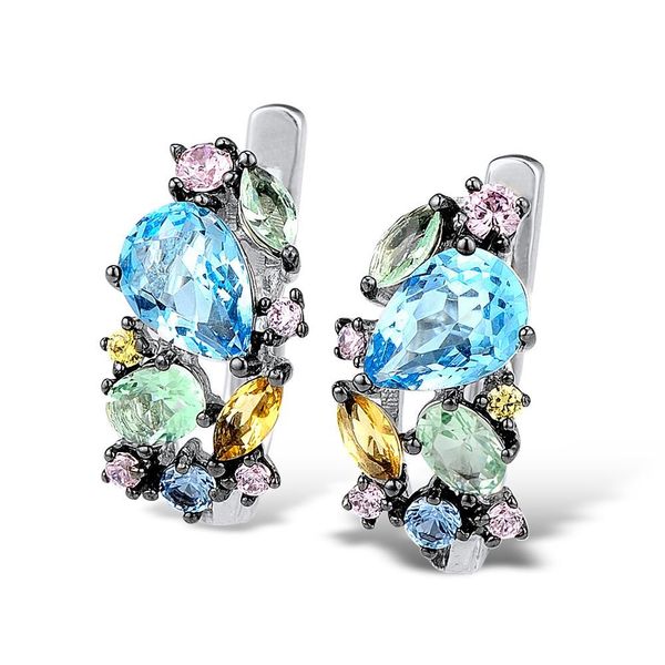 

santuzza silver earrings for women genuine 925 sterling silver stud earrings colorful gem stones brincos elegant fashion jewelry cx200624, Golden;silver