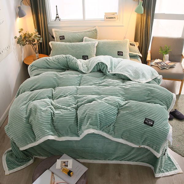 

fb2001002 warm thicken magic fleece flannel bedding set solid color designer duvet cover sheet set home textile twin  king 4pcs/set