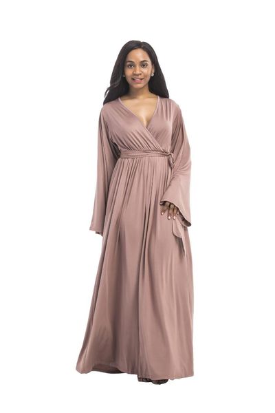 

casual dresses v neck women solid dress big size long sleeve clothes for, Black;gray