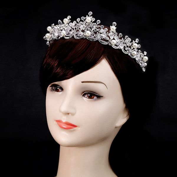 

luxury simulated pearl crystal handmade queen bride diadem noiva bridal crowns and tiaras wedding hair accessories jewelry jl, Golden;white