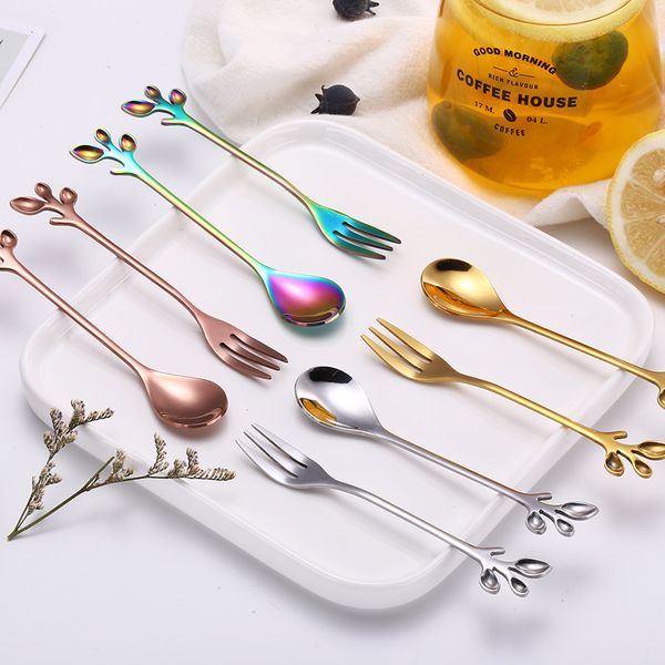 

leaf stirring spoon fork stainless steel originality lovely spoons forks wedding celebration gift selling with 1 8cx j1
