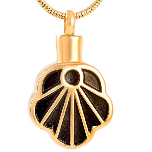 

ijd9195 stainless steel cremation gold pendant necklace for ashes urn fashion black shell shape memorial for men women jewelry, Silver