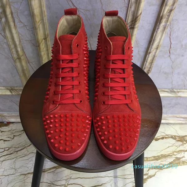 

luxury high sneakers designer shoes fashion spikes red suede trainers mens womens party wedding shoes c30, Black