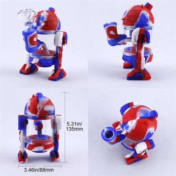 Bongo De Água De Vidro De Design De Robô moderno com 14mm Tigela Destacável Silicone Fumar Dab Plataformas De Petróleo Cera Heady Pipes Cool Bubbler DHL