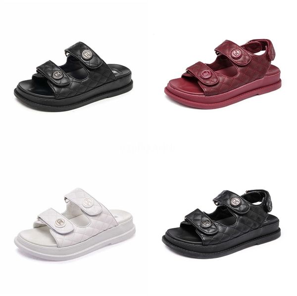 

2020 summer strap sandals womens flats open toe leopard casual rome plus size 34-40 s10#931, Black